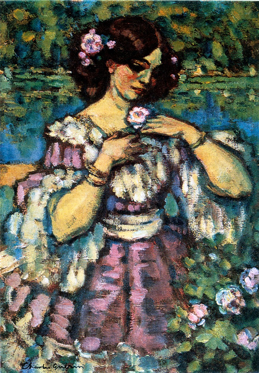 Nainen ruusun kanssa, 1901 tekijältä Charles Guerin