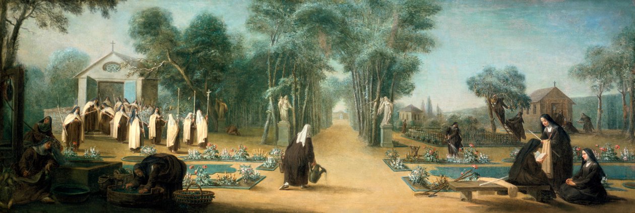 "Karmeliittinunnat puutarhassa", 1700-luku. tekijältä Charles Guillot