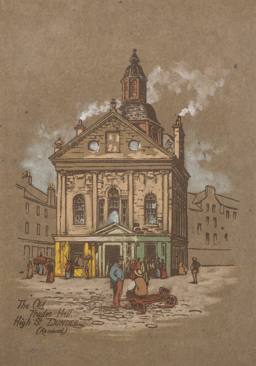 Old Trades Hall, High Street, Dundee (käsinvärinen painatus) tekijältä Charles Gustav Louis Phillips