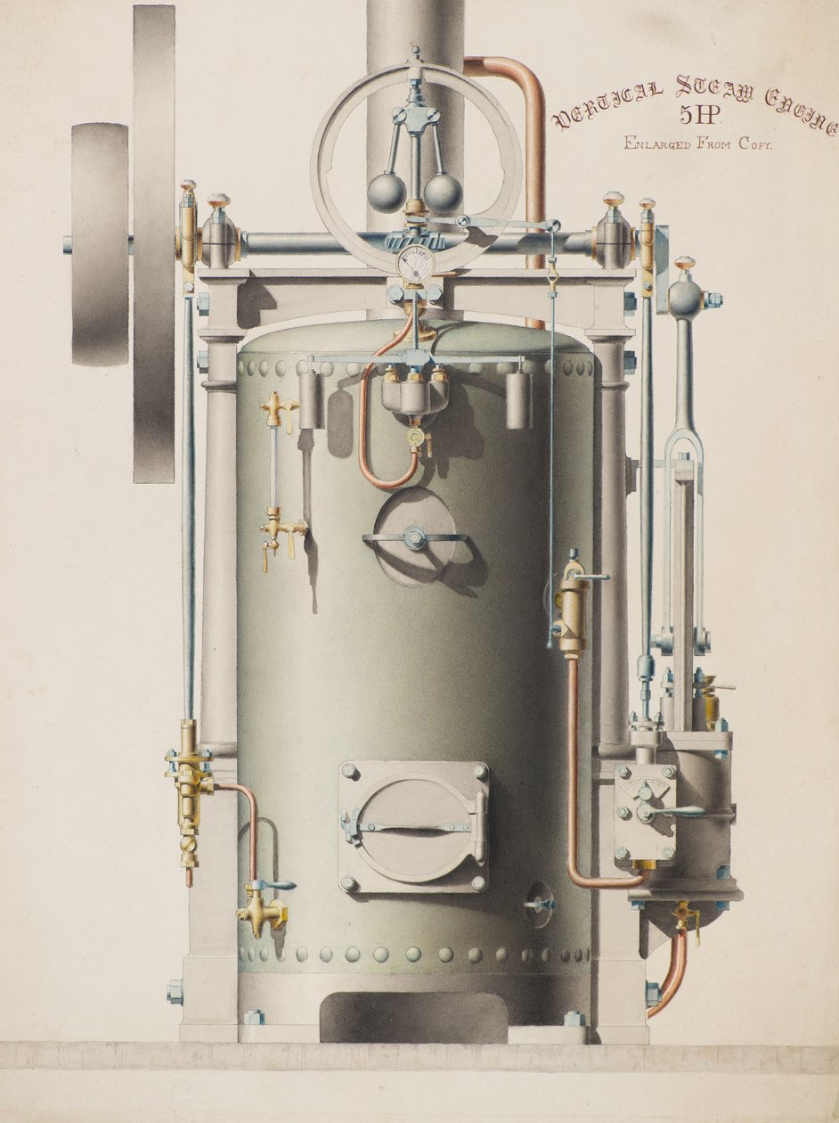 Vertical Steam Engine, 5HP (akvarelli) tekijältä Charles Gustav Louis Phillips