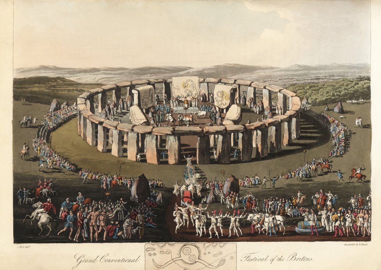 Brittien suuri festivaali Stonehengessä, pre-Ro, 1821 (kaiverrus) tekijältä Charles Hamilton (after) Smith