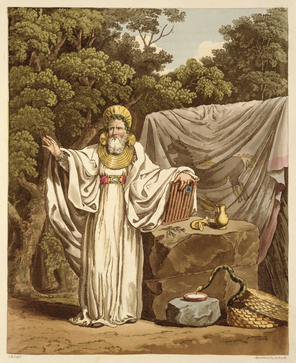 Kaaridruidi oikeuskäytännössään, kaiverrus Robert Havell (1769-1832) 1815 (akvatinta) tekijältä Charles Hamilton Smith