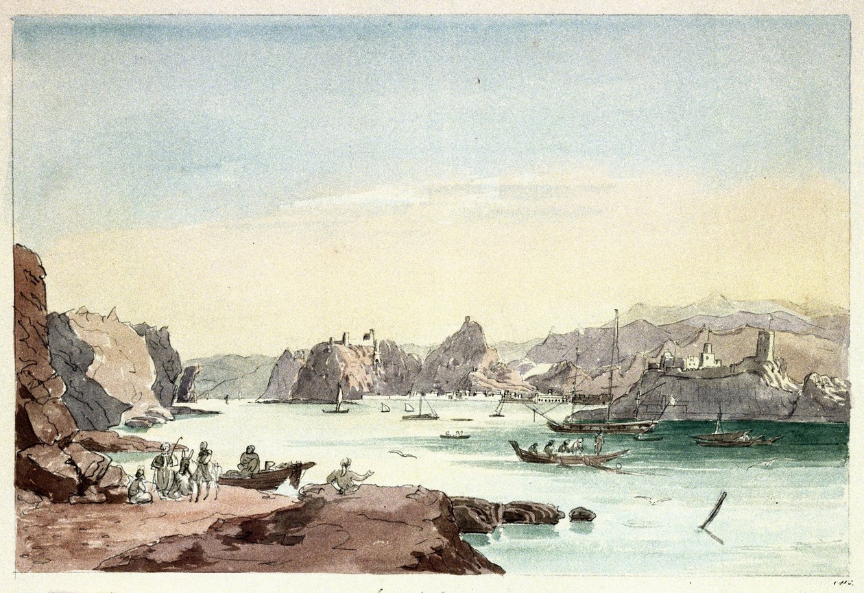 Muscat-puro (Oman). Everstiluutnantti Charles Hamilton Smithin (1776-1859) maalaus. tekijältä Charles Hamilton Smith