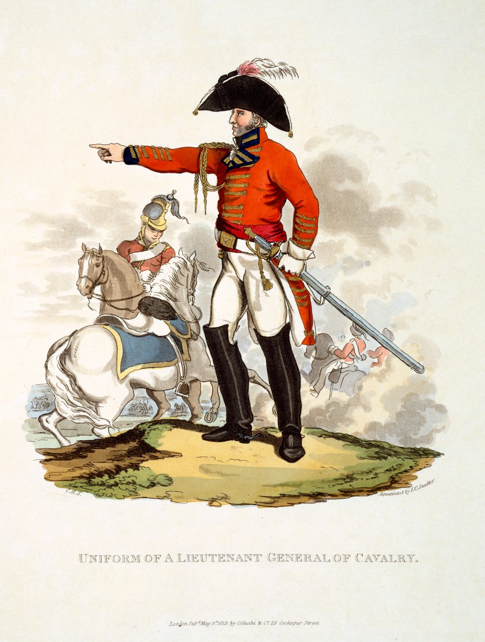 Ratsuväen kenraaliluutnantin univormu julkaisusta "British Imperiumin puku, viimeisten määräysten mukaan", julkaistu 1813 (käsinvärinen akvatinta) tekijältä Charles Hamilton Smith