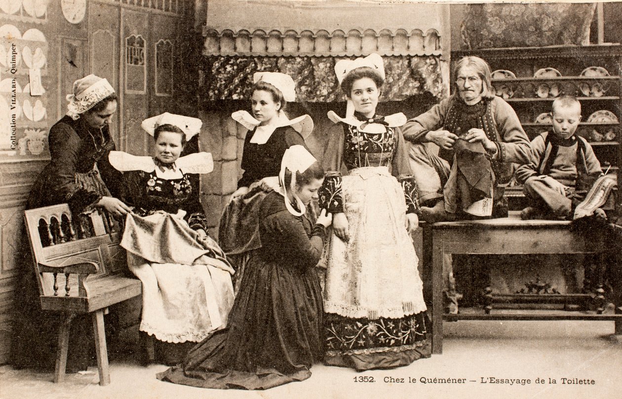 Vanha postikortti/Bretonin perhe/Bretagne/Ranska tekijältä Augustus Kollner