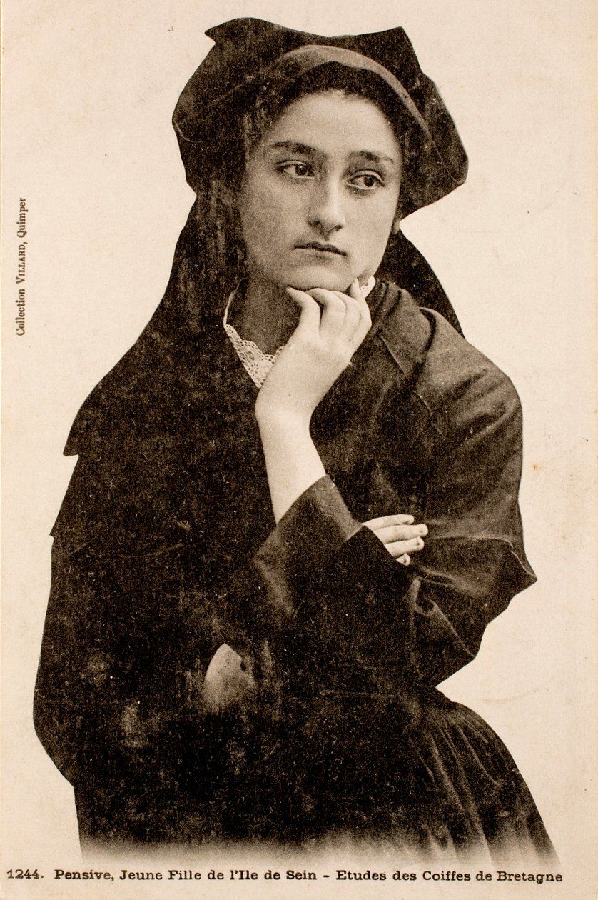 Vanha postikortti/Seinin saaren nuori tyttö/Finistere/Bretagne/Ranska tekijältä Augustus Kollner