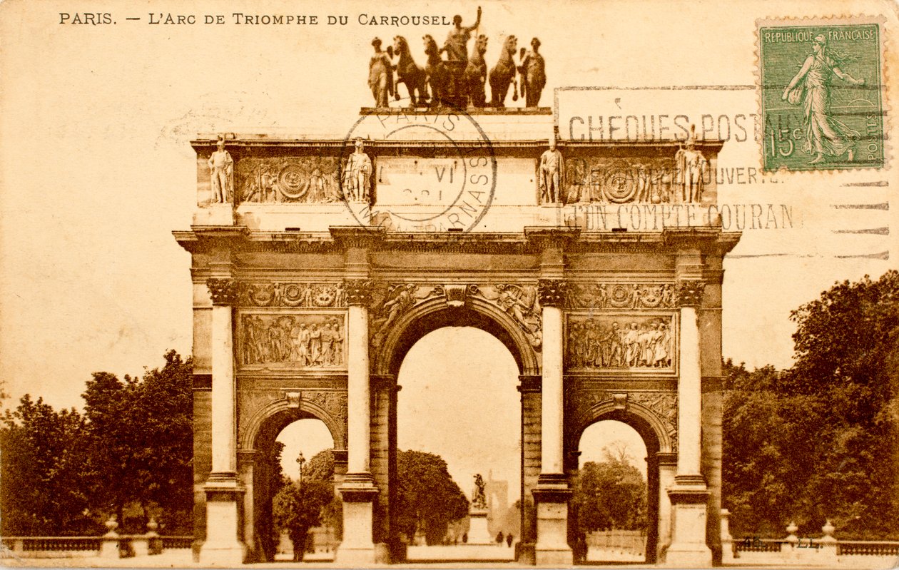 Postikortti/Arc de Triomphe du Carrousel/Pariisi/Seine/Ile de France/Ranska tekijältä Augustus Kollner
