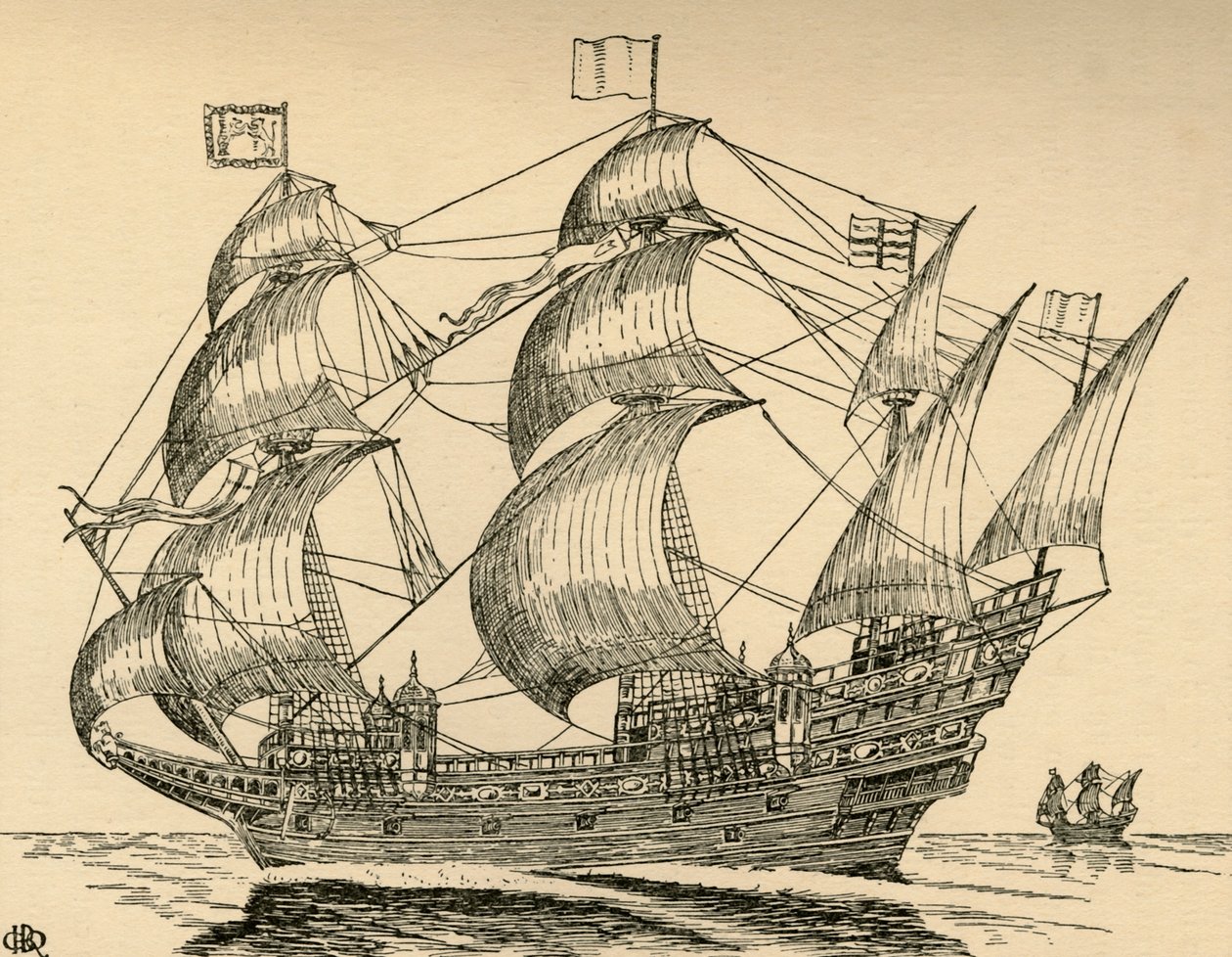 Elisabetin galleon, 1931 tekijältä Charles Henry Bourne Quennell