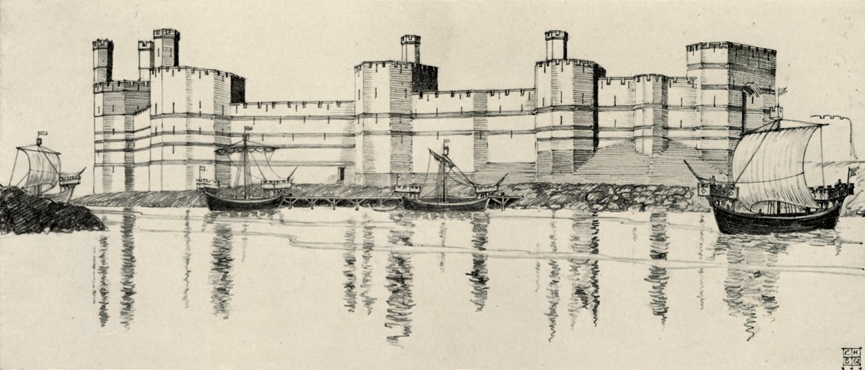 Caernarvonin linnan ulkopuoli, Pohjois-Wales, 1931 tekijältä Charles Henry Bourne Quennell