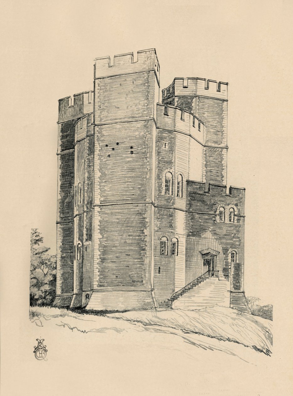 Orfordin linnan ulkopuoli, Suffolk the Battlements entisöity, 1931 tekijältä Charles Henry Bourne Quennell
