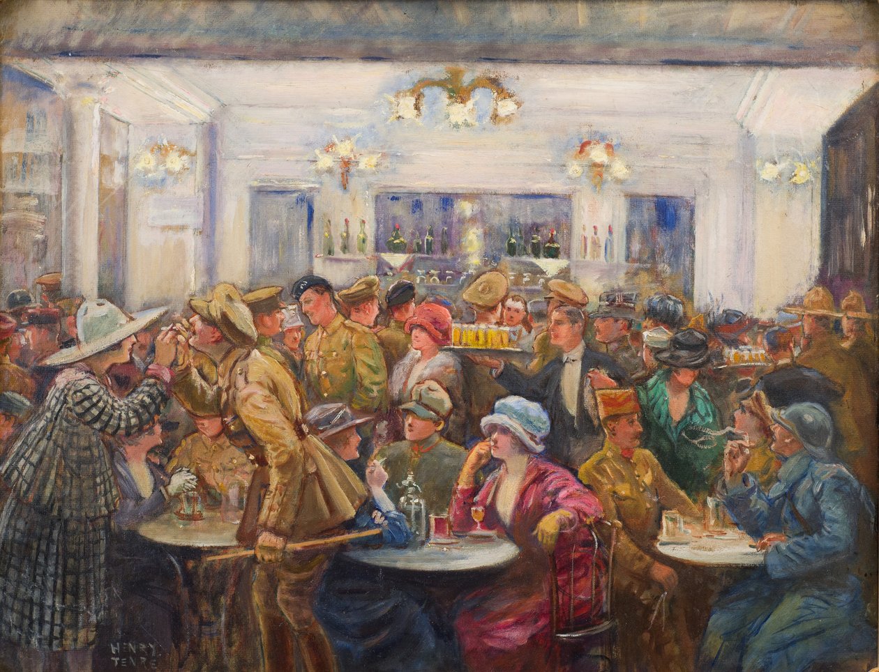 Olympia-juomapannu väliajan aikana, n. 1918 (öljy kankaalle) tekijältä Charles Henry Tenre