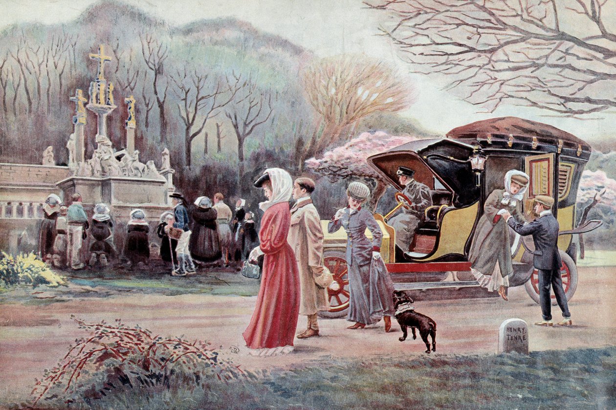 Pelerinage Breton Golgatalla - Charles Henri Terren (1864 - 1926) grafiikkaa 1900-luvun alusta. Pariisi, koristetaide tekijältä Charles Henry Tenre