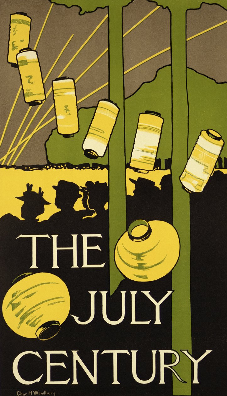 Jäljennös julisteesta, jolla mainostetaan New Yorkissa julkaistua Century Magazine -lehden heinäkuun numeroa. tekijältä Charles Herbert Woodbury