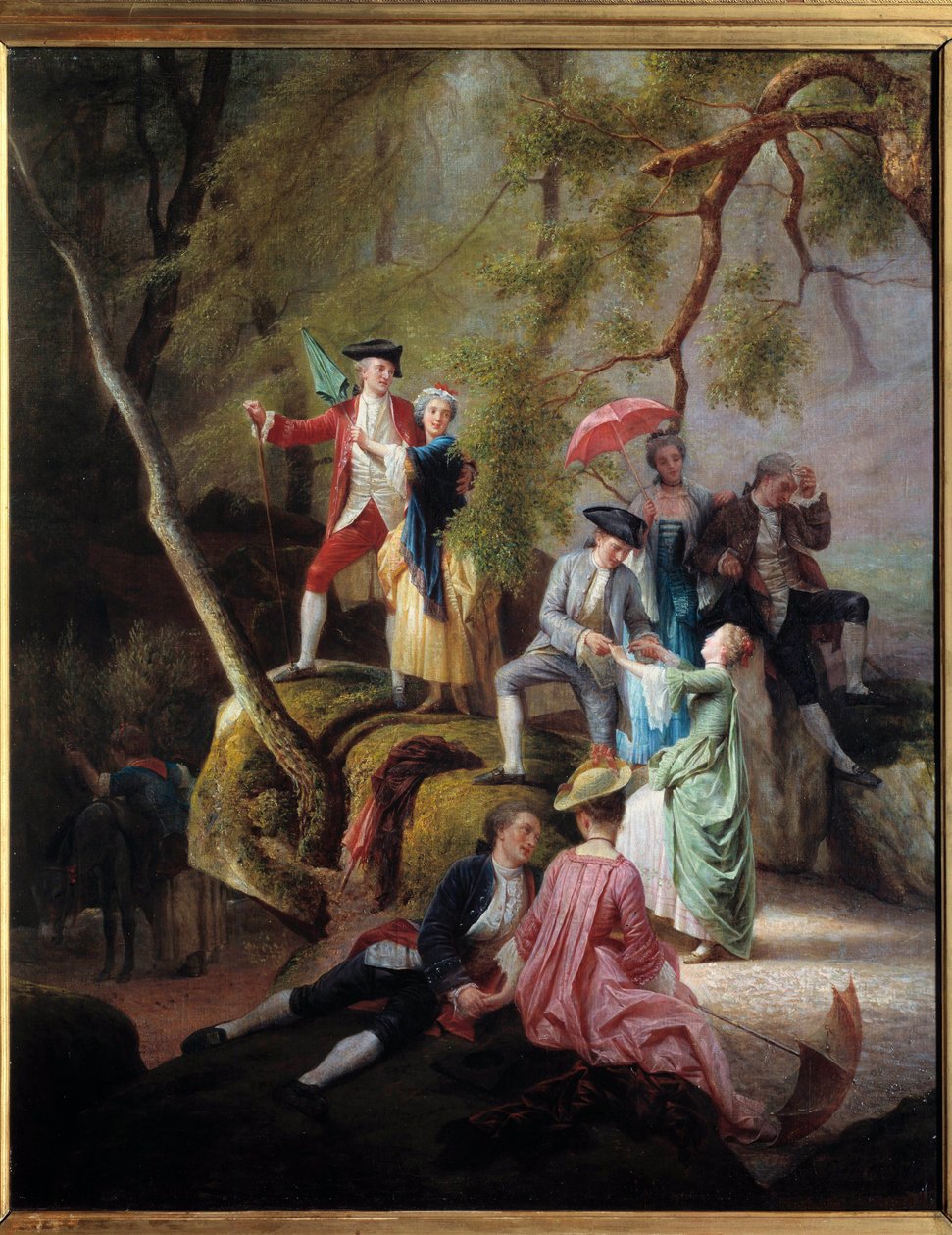 Maalaisviihdettä Galant Scene aatelisten kävelyllä. Charles Gustave Housezin (1822-1880) maalaus 1800-luvulta. Yksityinen kokoelma tekijältä Charles Housez