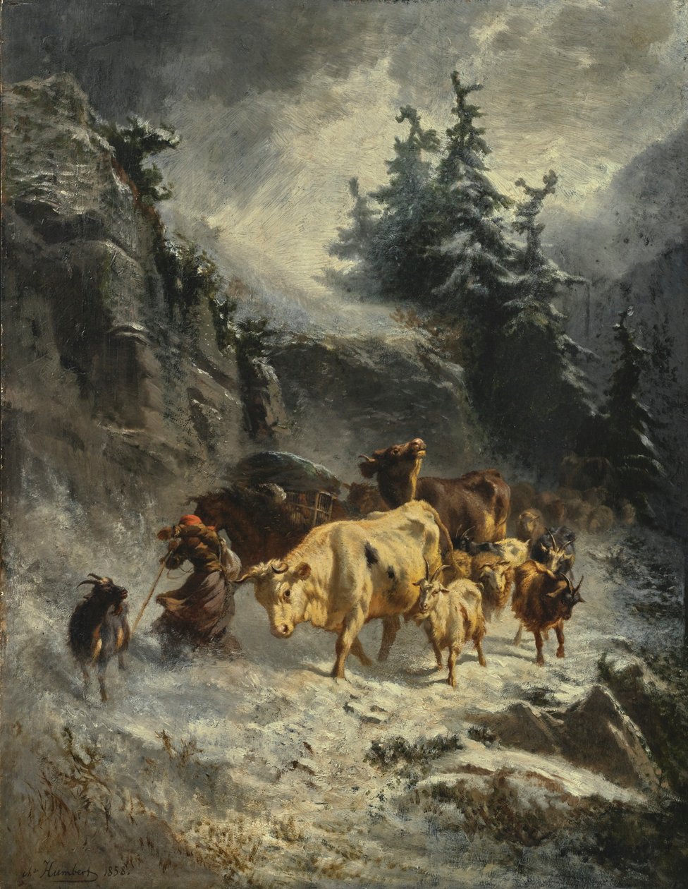 ranska: Troupeau dans une tempête de neige Lauma lumimyrskyssä tekijältä Charles Humbert