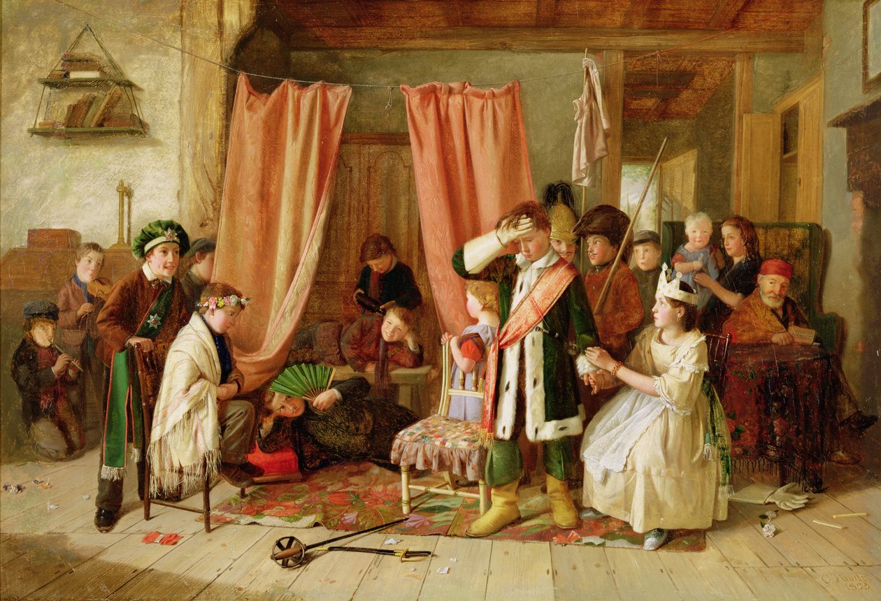 Lapset näyttelevät "Leikkikohtauksessa", näytös II, kohtaus ii, elokuvasta "Hamlet", 1863 tekijältä Charles Hunt
