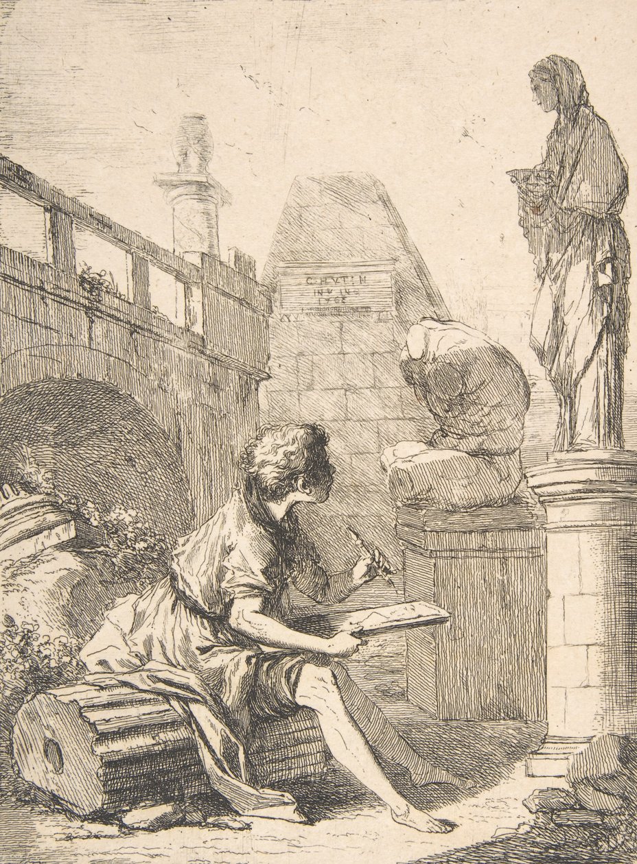 Boy Sketching Ruins, 17th century. tekijältä Charles Hutin