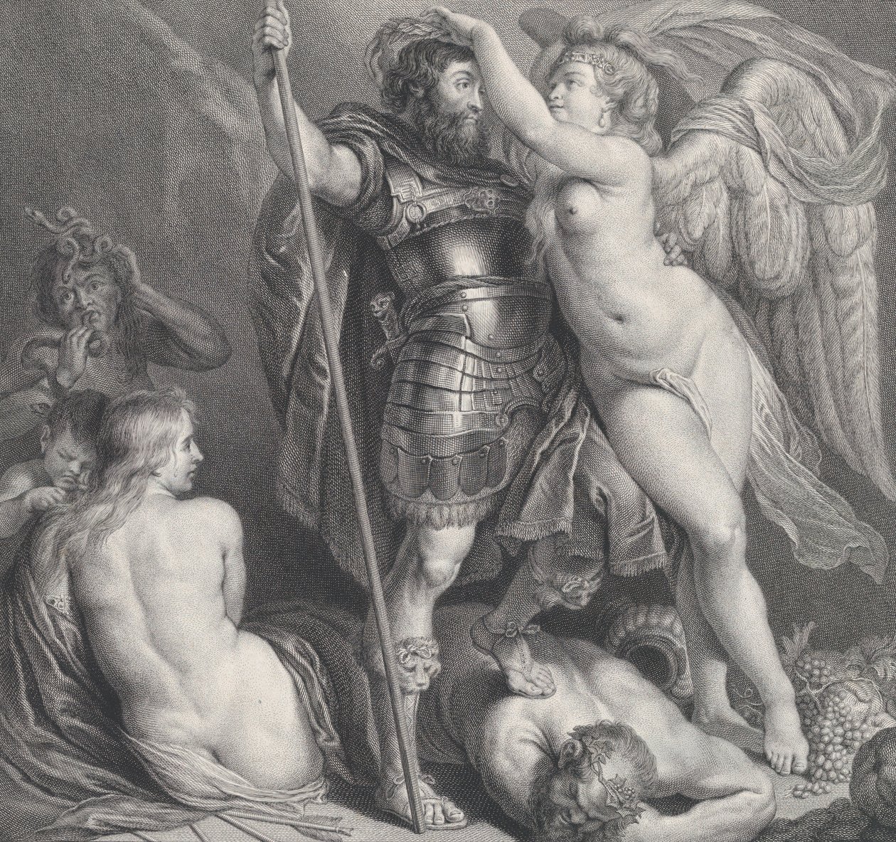 Voiton kruunaama sankari, joka asettaa laakeriseppeleen päähänsä, Venus ja Amor klo..., n. 1735-61. tekijältä Charles Hutin