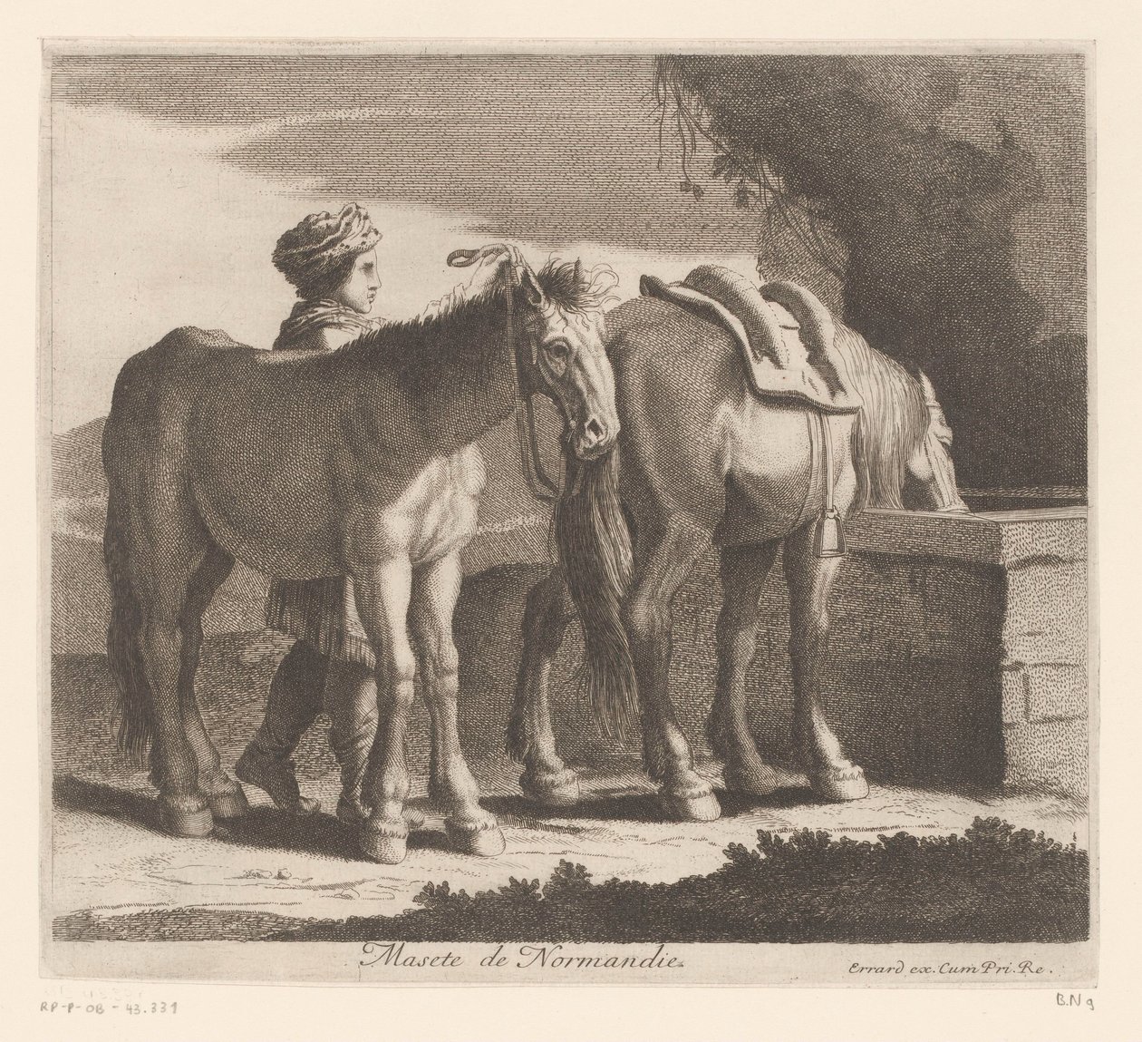 Juovat hevoset Masete de Normandie (otsikko esineessä) Eläinsarja (sarjan nimi) tekijältä Charles II Errard (attributed to)