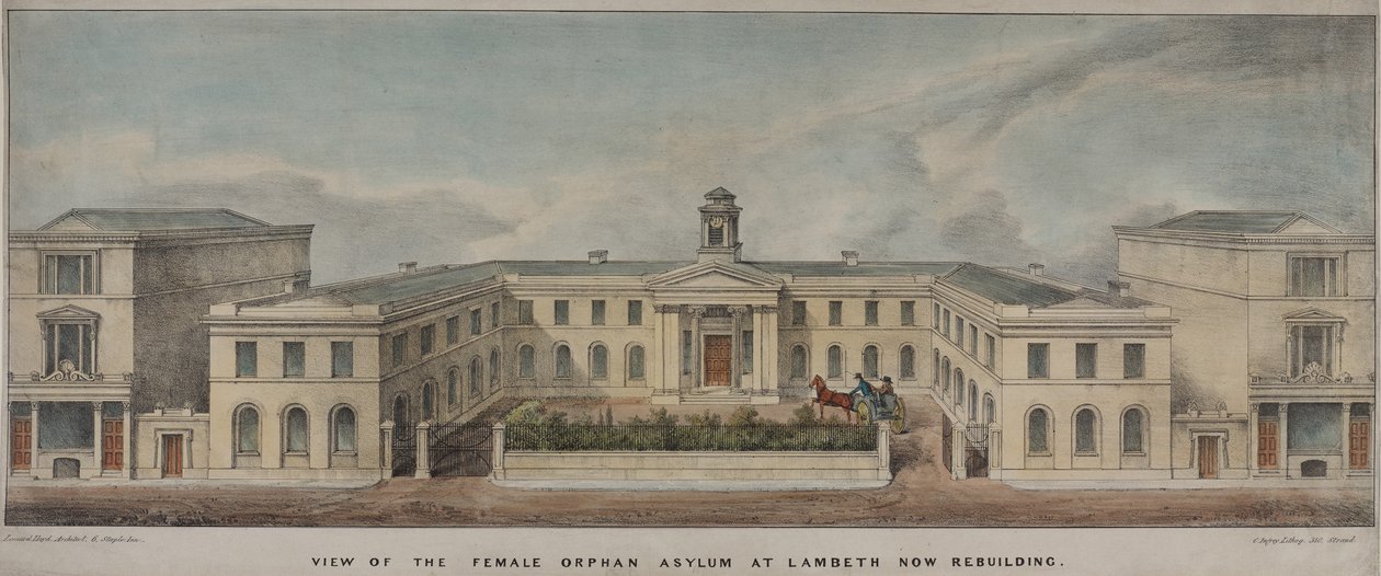 The Lambeth Asylum for Girls, perustettu 1758, n. 1840 (väri litho) tekijältä Charles Ingrey