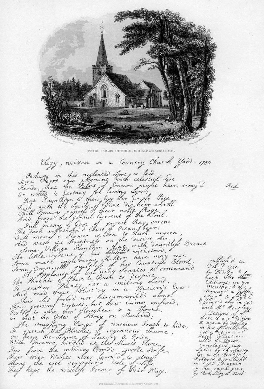 Stoke Poges Church, Buckinghamshire, n. 1750, 1840 tekijältä Charles J. Smith