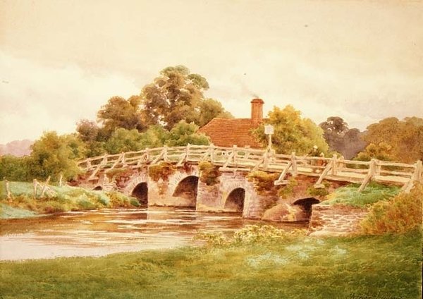 Frensham Bridge (akvarelli) tekijältä Charles James Adams