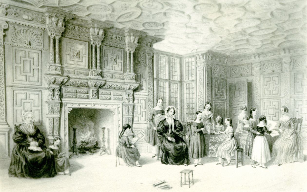 Campden Housen kouluhuone, n. 1840 (kaiverrus) tekijältä Charles James Richardson