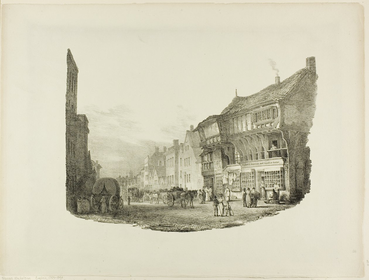Bridge Street, Chester, julkaisusta Lithographic Impressions of Sketches from Nature tekijältä Charles Joseph Hullmandel