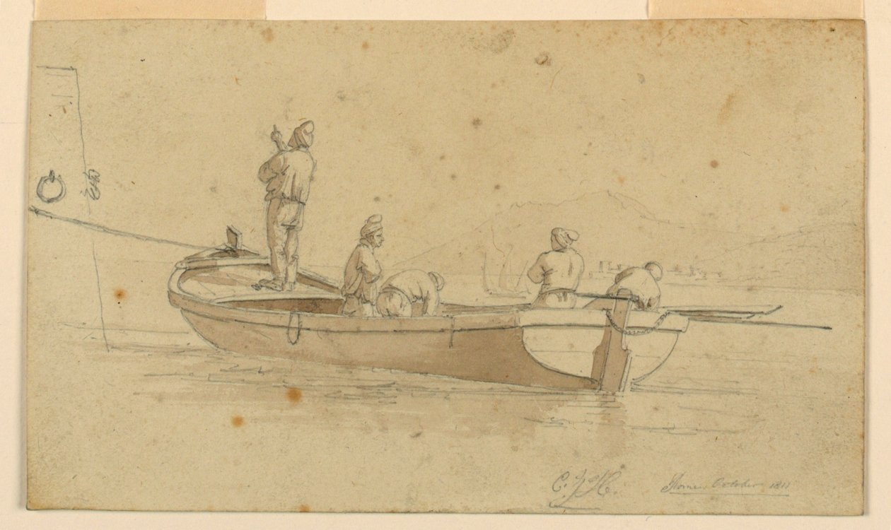 Kalastusvene Italian järvellä tekijältä Charles Joseph Hullmandel