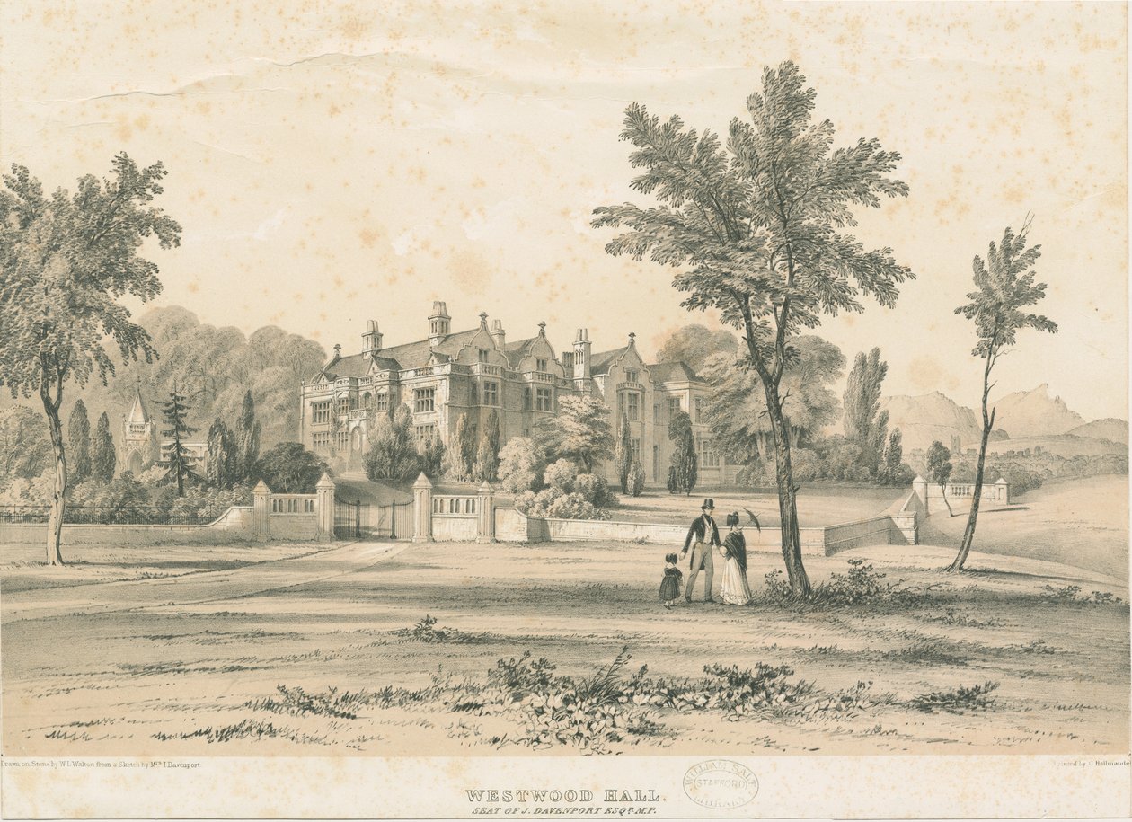 Westwood Hall: sävytetty litografia, nd [1832-1841] tekijältä Charles Joseph Hullmandel