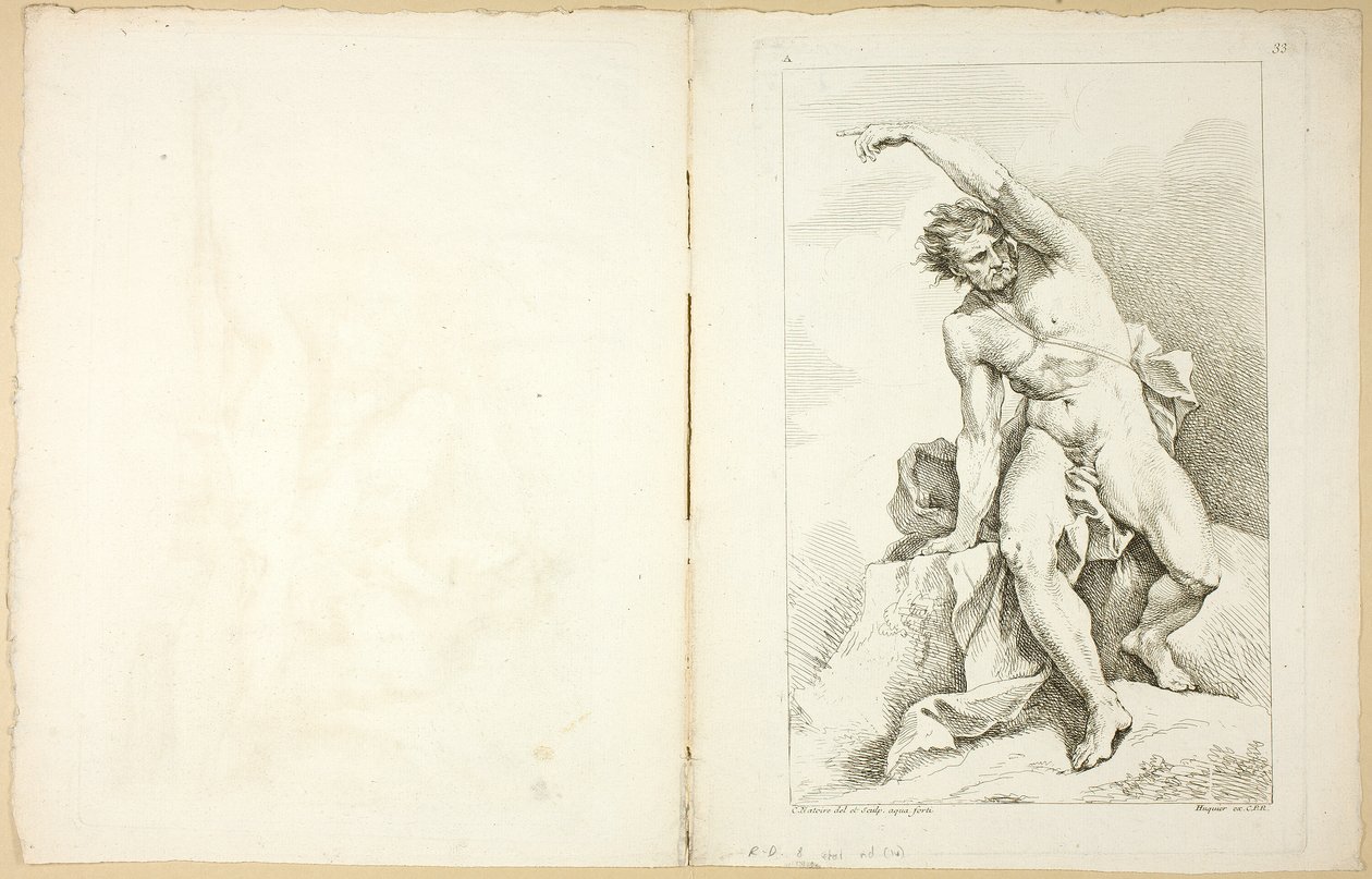 Figuuri (recto ja verso), Premier livre de figures d’Academies -kuviosta, osittain Royal Academyn professorien kaivertama tekijältä Charles Joseph Natoire