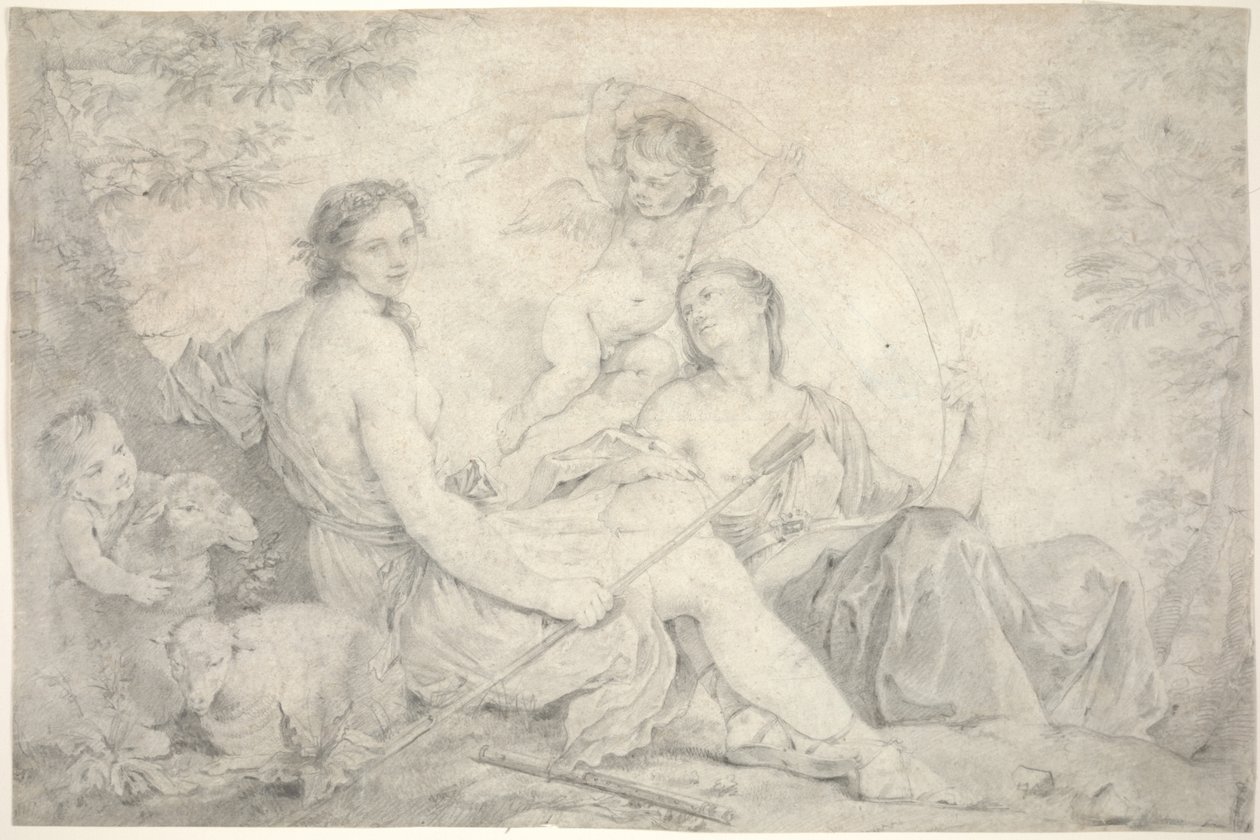 Hestia myyttisessä maisemassa, n. 1760 (grafiitti persoonalla) tekijältä Charles Joseph Natoire