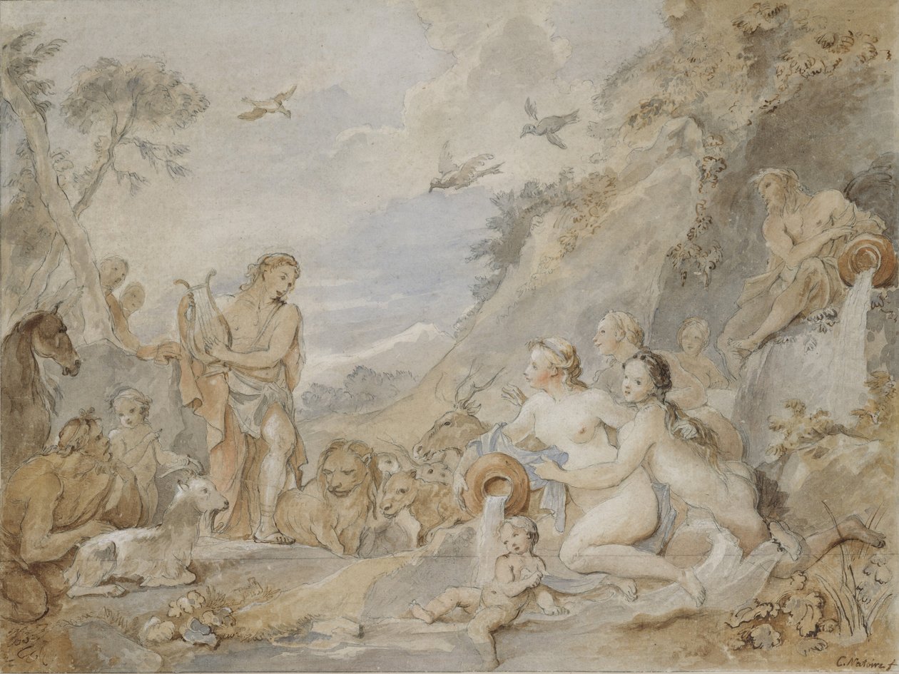 Orfeu encantant les nimfes, les dríades i els animals, 1757. finlandès tekijältä Charles Joseph Natoire