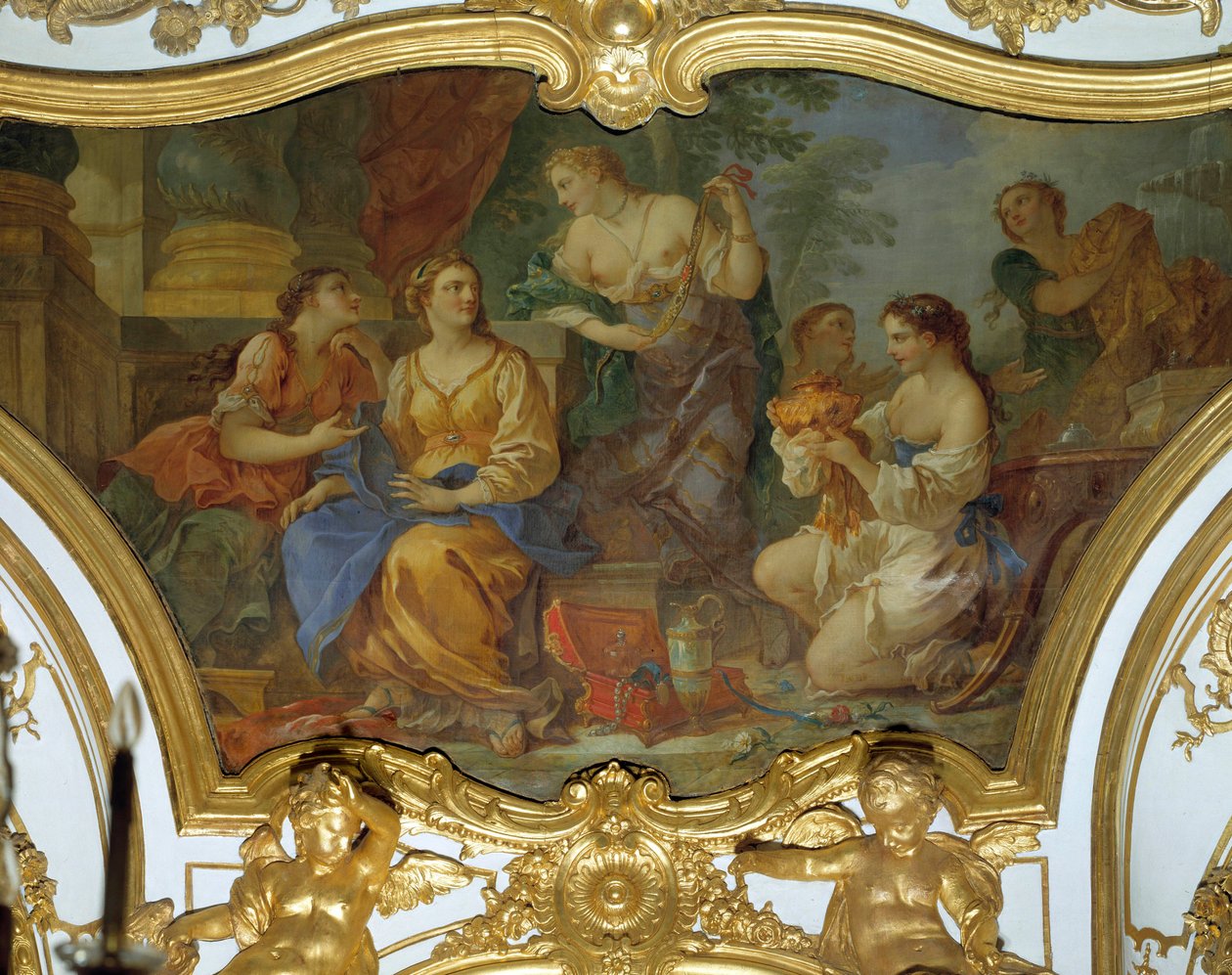 Psyyke näyttää velvojiaan sisarilleen Charles Joseph Natoiren kattomaalaus (Charles-Joseph Natoire tekijältä Charles Joseph Natoire