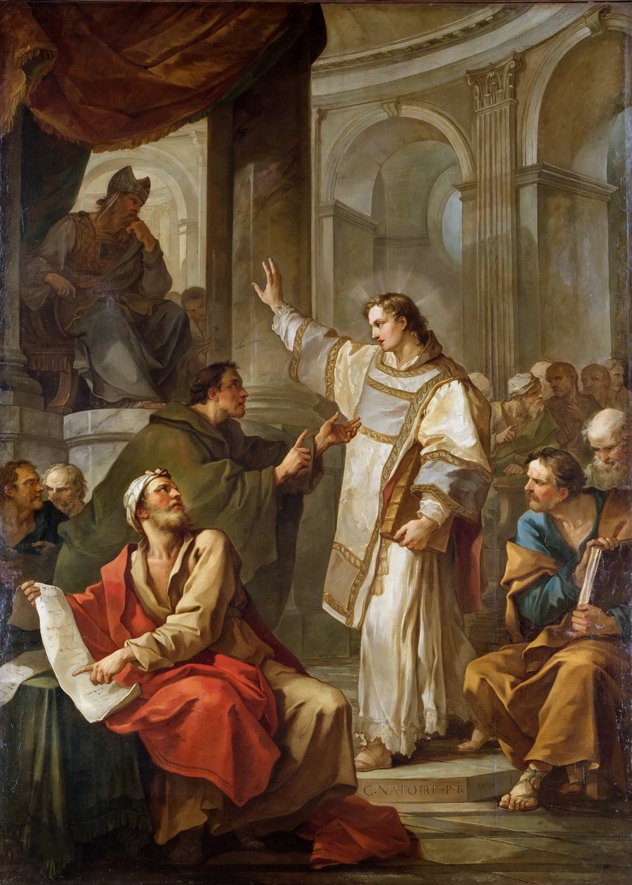 Pyhä Stefanus ylipapin ja sanhedrinin vanhinten edessä, 1745. tekijältä Charles Joseph Natoire