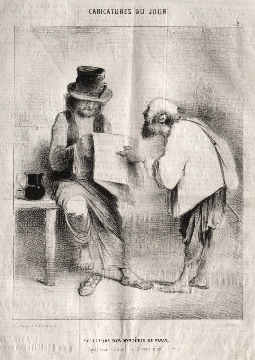 Caricatures del dia: Llegint els misteris de París. finlandès tekijältä Charles Joseph Traviès de Villers