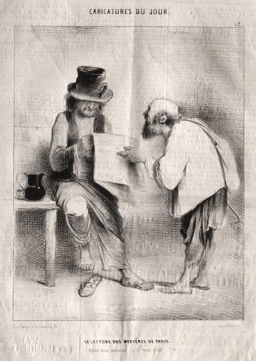Päivän karikatyyrit: Pariisin mysteerien lukeminen tekijältä Charles Joseph Traviès de Villers