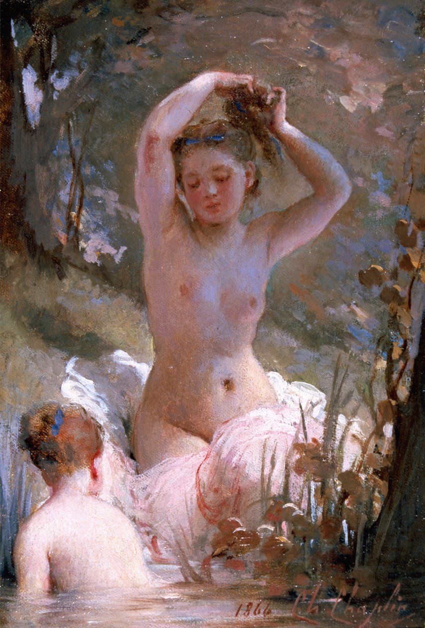 Kaksi tyttöä kylpemässä, 1864 tekijältä Charles Joshua Chaplin