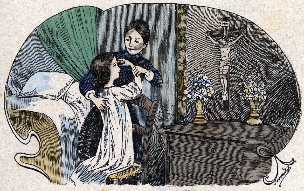 Ristin merkki. teoksessa "" All uskonnollinen omaisuus - Minä uskon jumaliin", sd., 1800-luvun lopun kuva Jouvenot