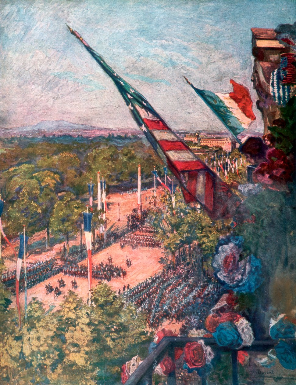 Suuri voittoparaati, Avenue de la Grand Armee, Pariisi, Ranska 14. heinäkuuta 1919. tekijältä Charles Jules Duvent