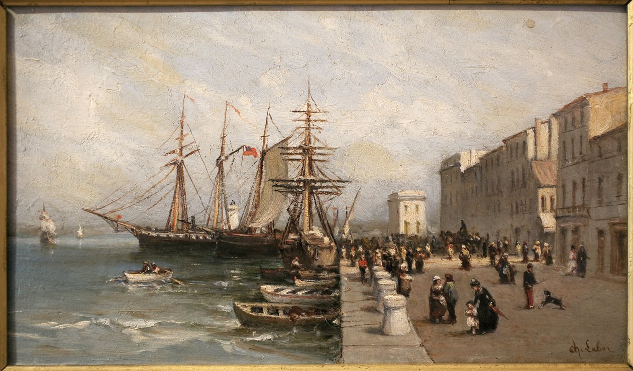 Quai Saint Pierre ja tullirakennus Cannesissa. Charles Laborin (1813-1900) maalaus, öljy kankaalle, 1800-luvun alku. Musee de la Castre, Cannes. tekijältä Charles Labor