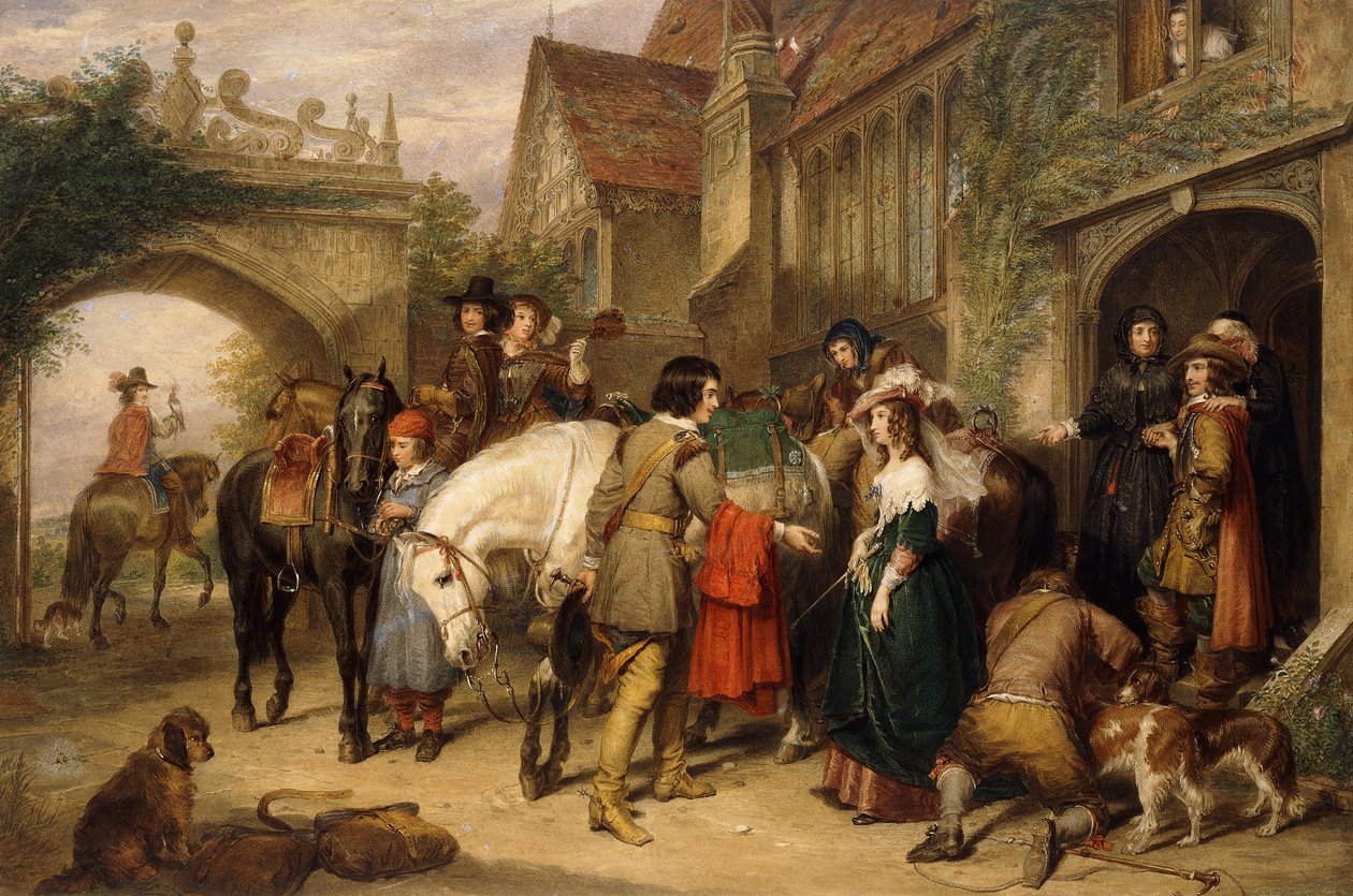 Charles II:n lähtö Bentleystä Staffordshiressa, eversti Lanen talosta, tekijältä Charles Landseer