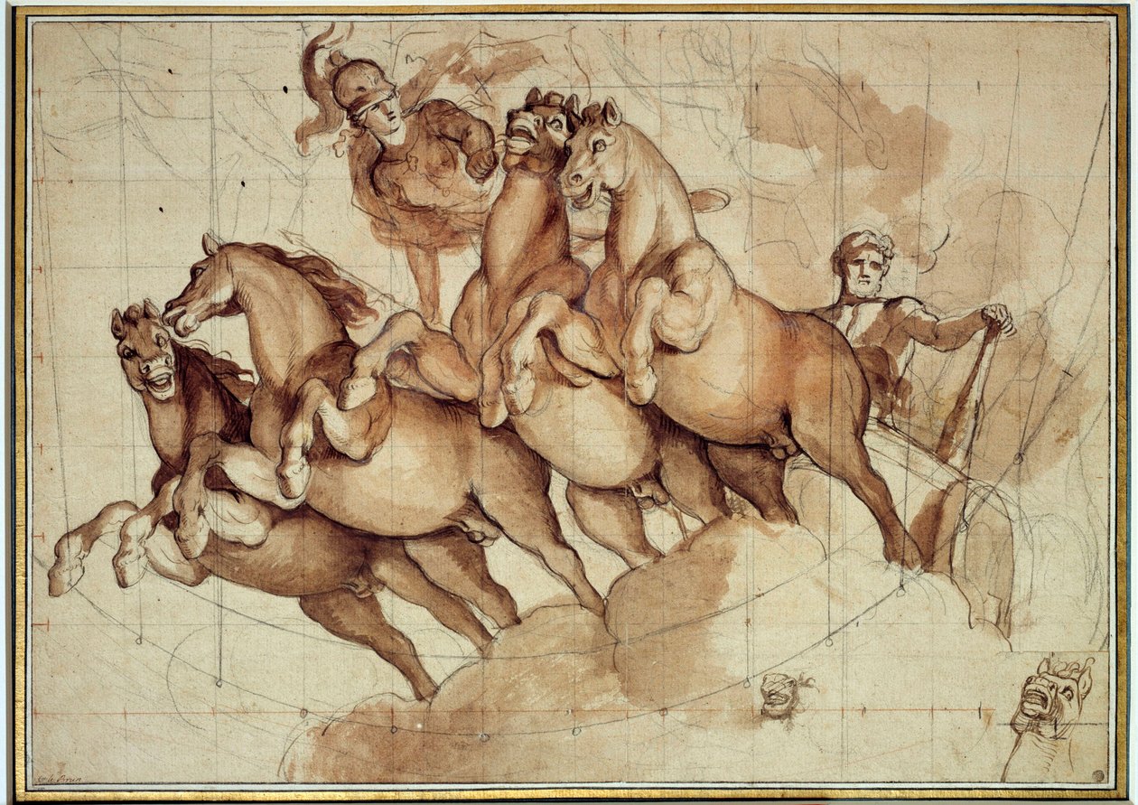 Apotheosis of Hercules Punainen liitupesu ja musta muste, kirjoittanut Charles Lebrun (Le Brun) (1619-1690) 1600-luvun aurinko. 0,32x0,45m. Pariisi, Louvre-museo tekijältä Charles Le Brun