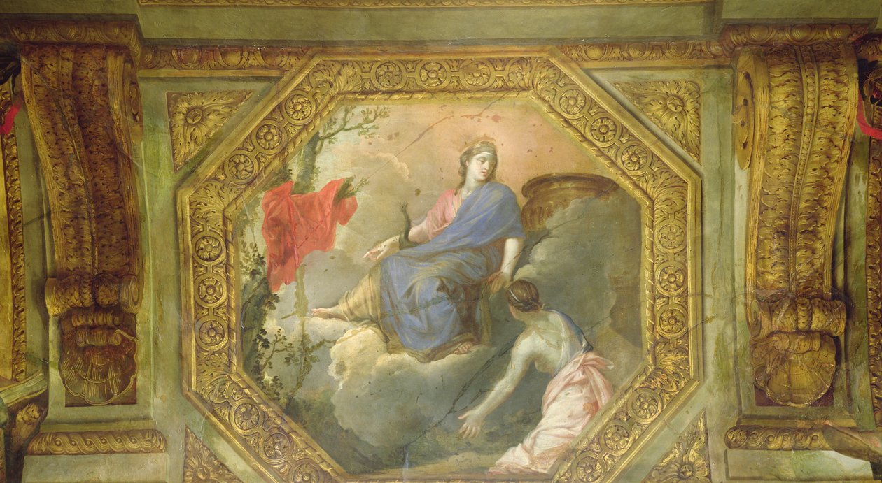 Hôtel de La Rivièren katto yksityiskohta Psyche rukoilee Junoa, 1653 öljy kankaalle. tekijältä Charles Le Brun