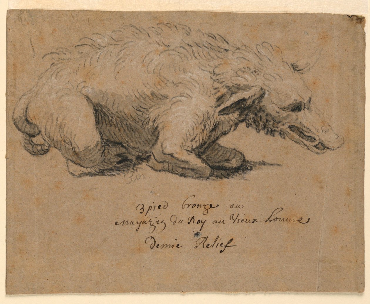 Piirustus, suihkulähde ja villisika, n. 1670. tekijältä Charles Le Brun