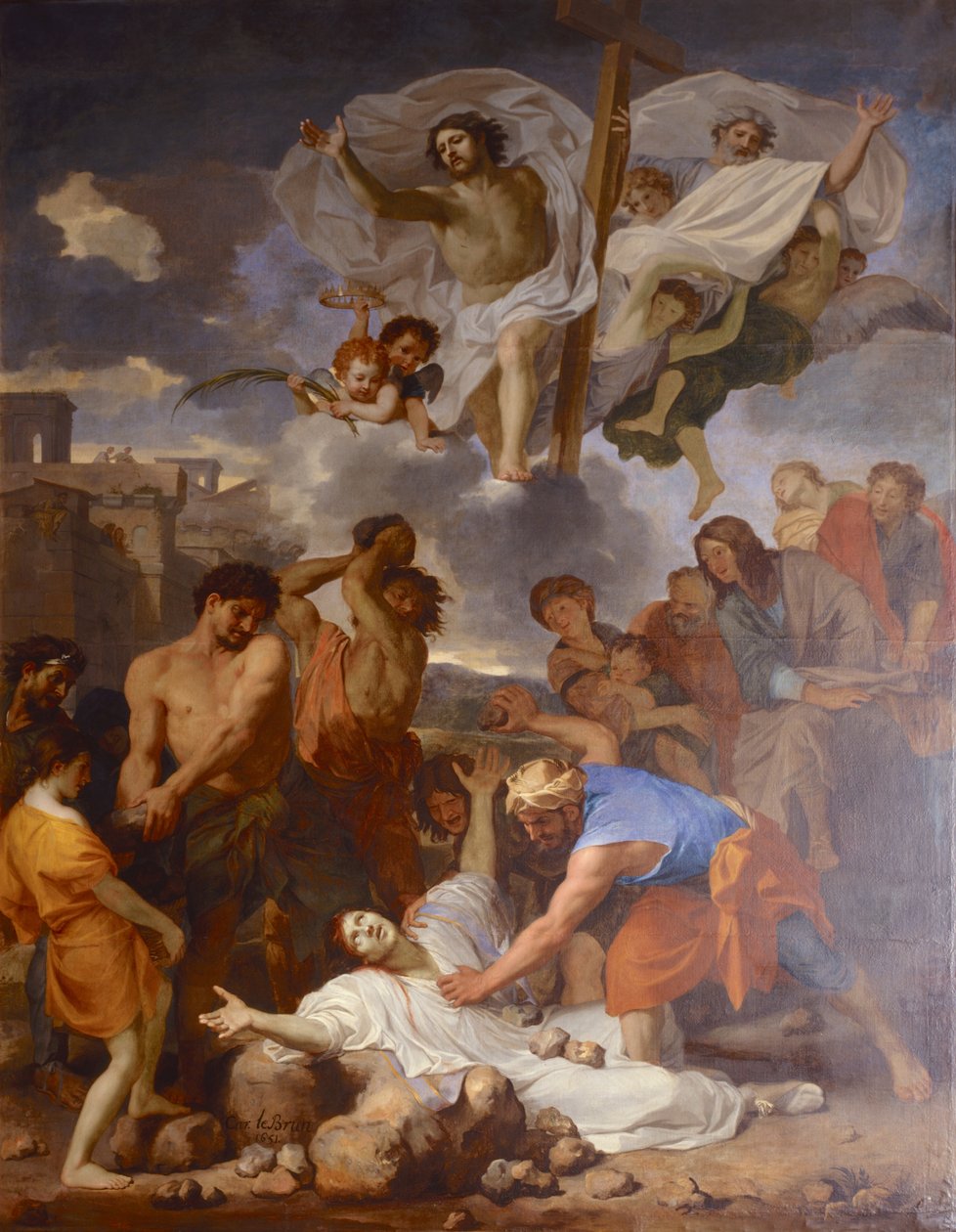 ranska: Le Martyre de saint Étienne Charles Le Brunin kirjoittama La Lapidation de saint Étienne (Pyhän Etiennen marttyyri) tekijältä Charles Le Brun