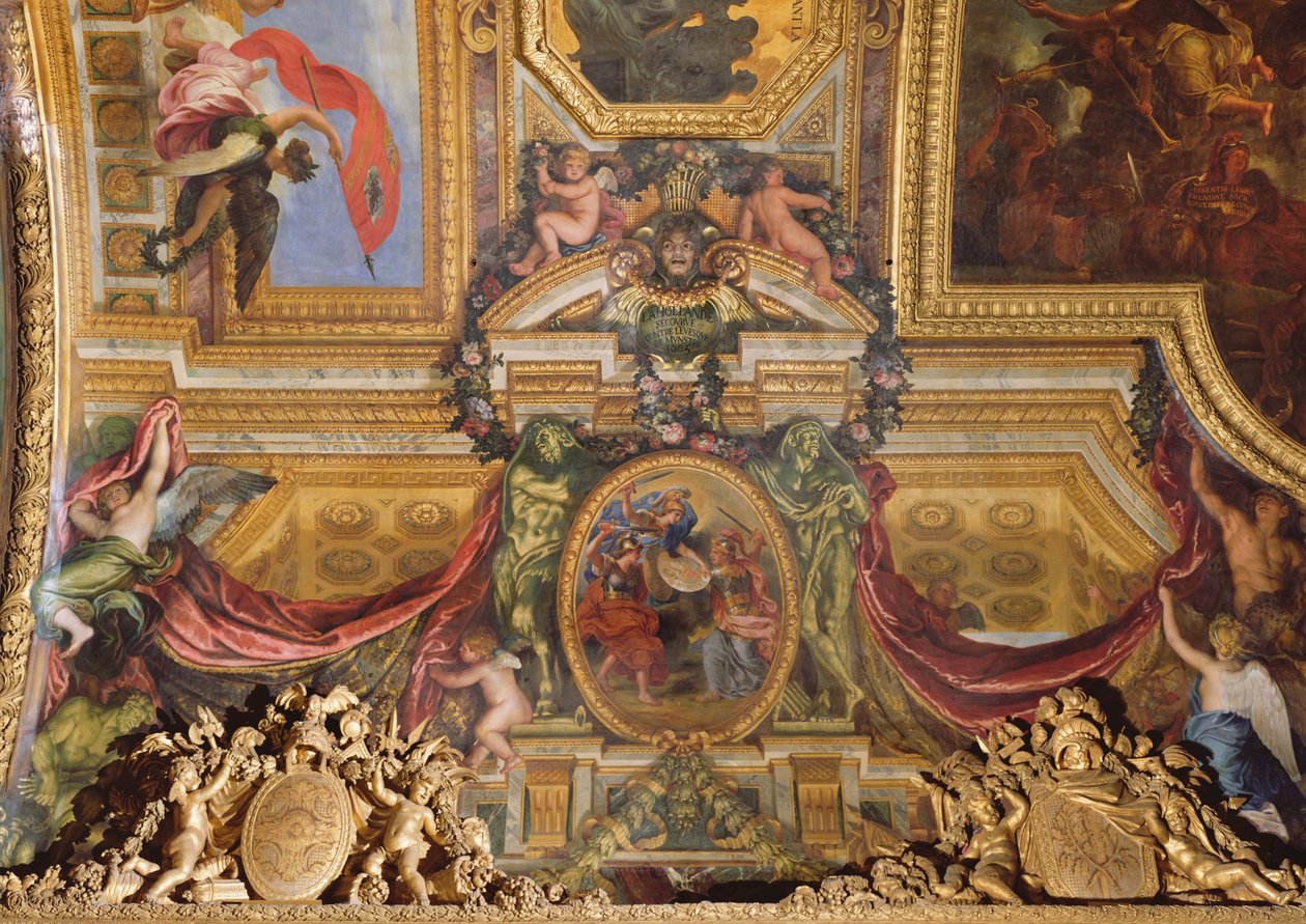 Hollanti auttaa Munsterin piispaa vastaan, 1665, Kattomaalaus Galerie des Glacesista tekijältä Charles Le Brun