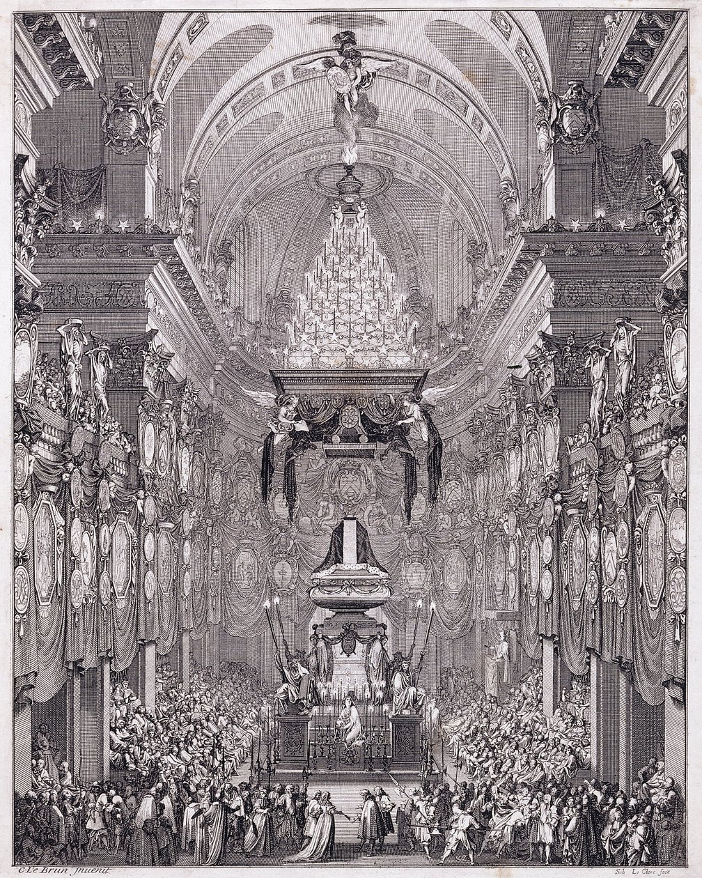 Oratoire du Louvren mausoleumi, Rue Saint-Honore, ranskalaisen valtiomiehen Pierre Seguierin muistolle, toukokuu 1672, n. 1770-1780 (kaiverrus) tekijältä Charles Le Brun