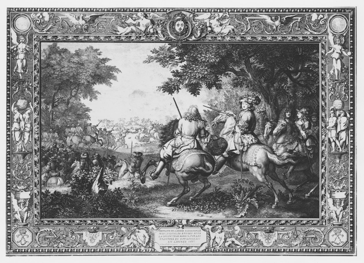 Tenture "Histoire du Roi", kreivi de Marsinin tappio, kaivertaja Sebastien Le Clerc (1673-1714) 1680 tekijältä Charles Le Brun
