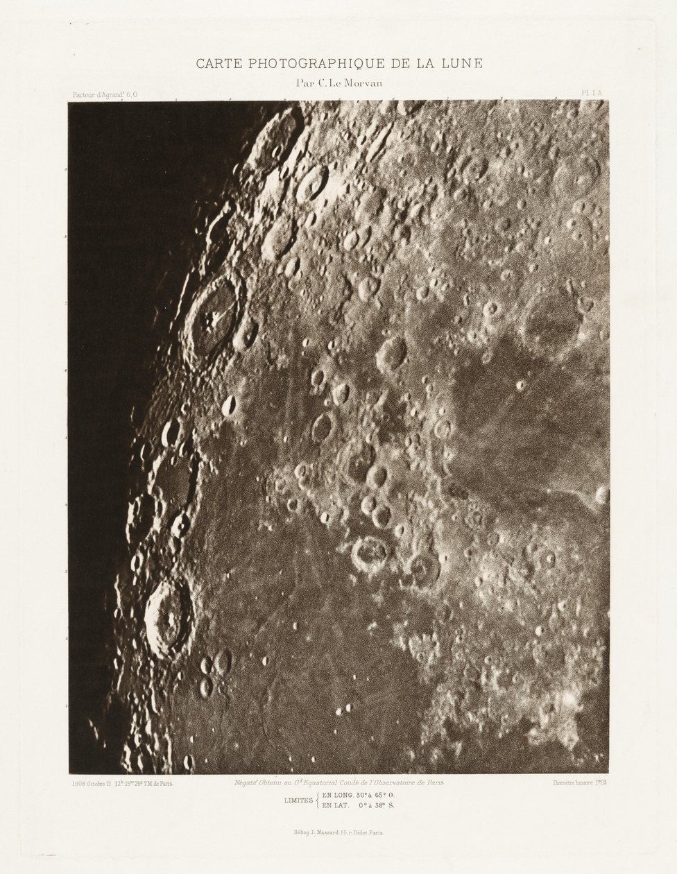 Carte photographique de la lune, planche I.A (Kuun valokuvakartta, levy I.A),11. lokakuuta 11. lokakuuta tekijältä Charles le Morvan